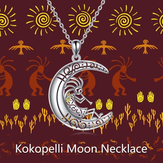 Sterling Silver Kokopelli & Moon Pendant Necklace-3
