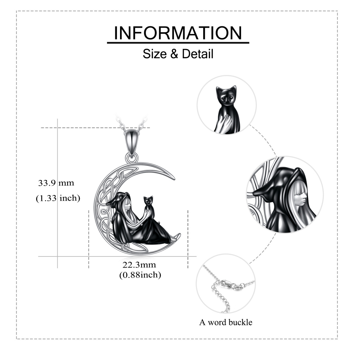 Halskette mit Katzen-Hexenknoten-Anhänger aus Sterlingsilber-6