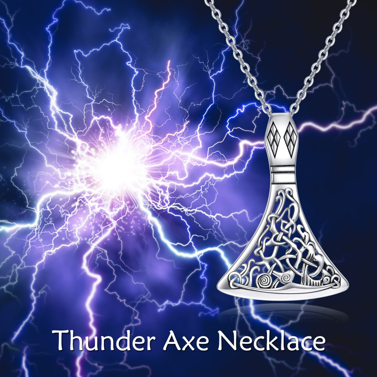 Sterling Silver Viking Rune Pendant Necklace-6