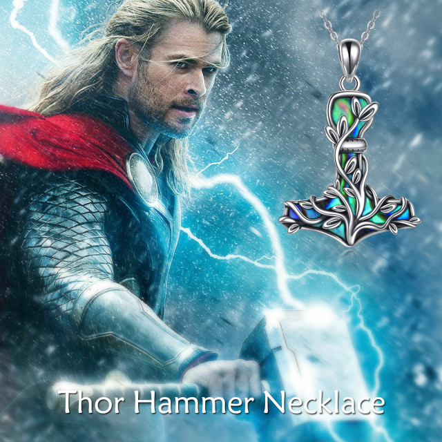 Collier pendentif en argent sterling avec pendentif en forme d'ormeau, coquillages, arbre de vie, marteau de Thor-2