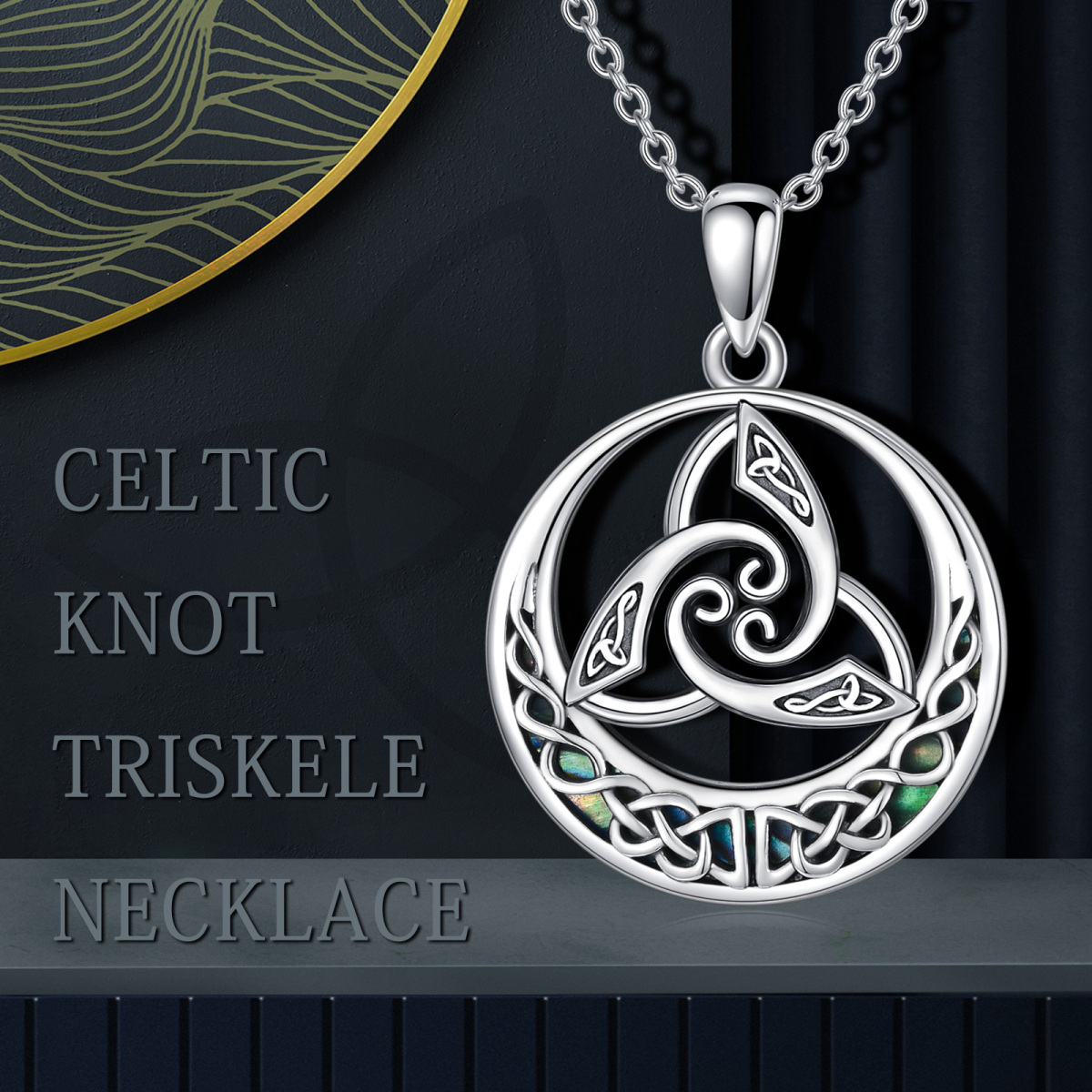 Collar de plata de ley redondo Abalone Shellfish Celtic Knot Círculo Colgante-6