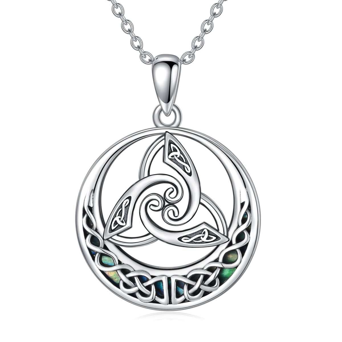 Collar de plata de ley redondo Abalone Shellfish Celtic Knot Círculo Colgante-1