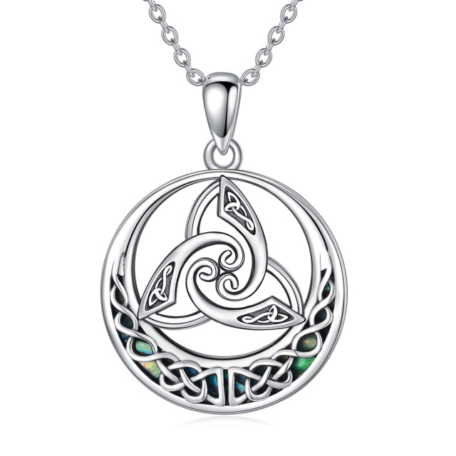 Sterling Silver Round Abalone Shellfish Celtic Knot Circle Pendant Necklace-0