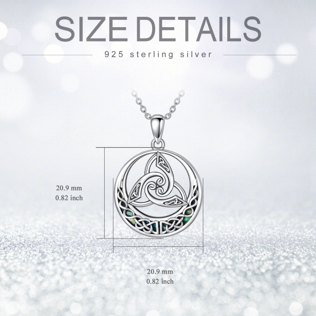 Sterling Silver Round Abalone Shellfish Celtic Knot Circle Pendant Necklace-5