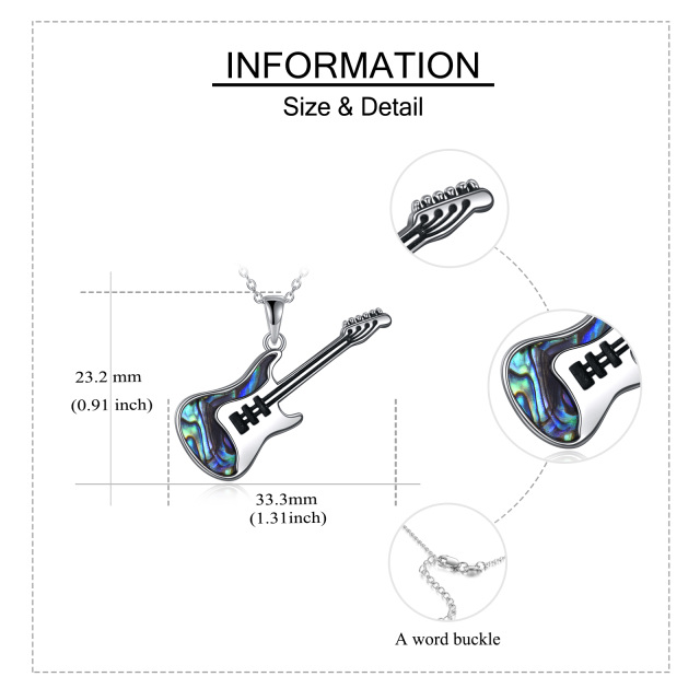 Sterling Silber Abalone Muscheln Gitarre Anhänger Halskette mit Kabelkette-4
