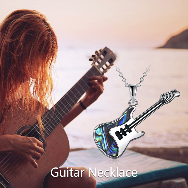 Sterling Silber Abalone Muscheln Gitarre Anhänger Halskette mit Kabelkette-5