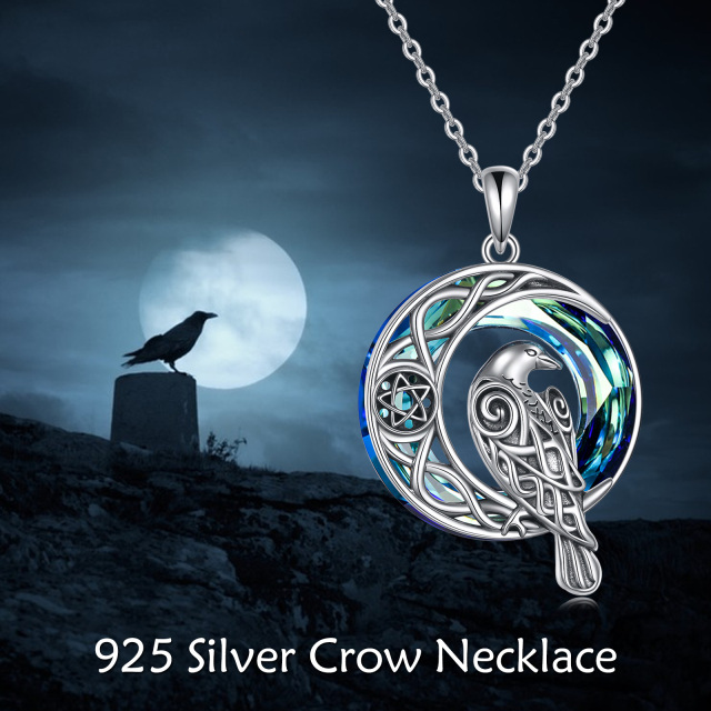 Sterling Silver Crystal Raven & Celtic Knot Pendant Necklace-2