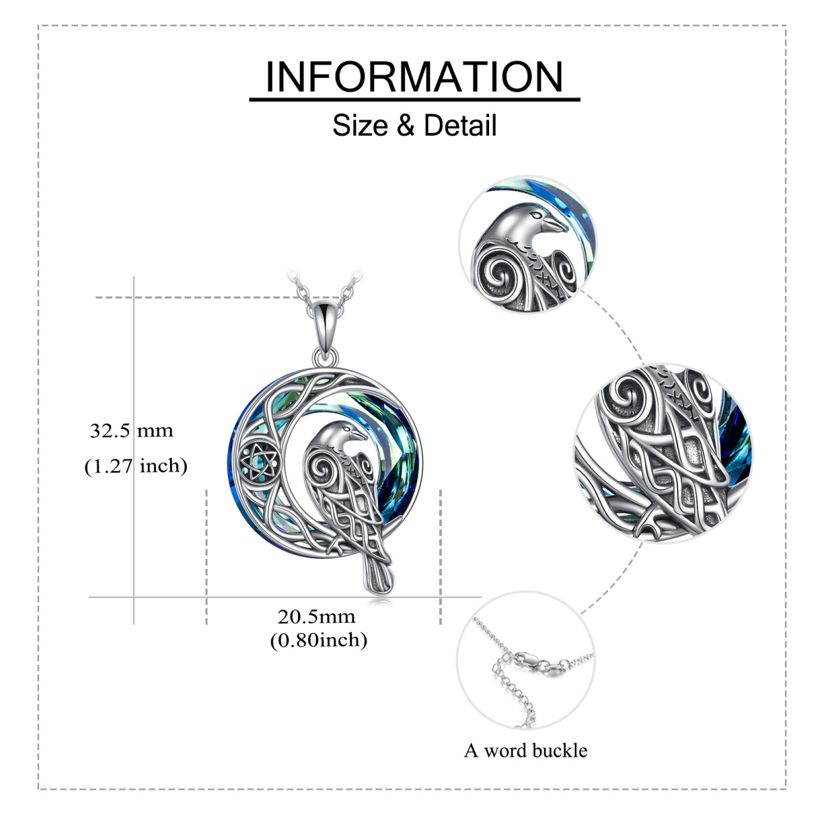 Sterling Silver Crystal Raven & Celtic Knot Pendant Necklace-6