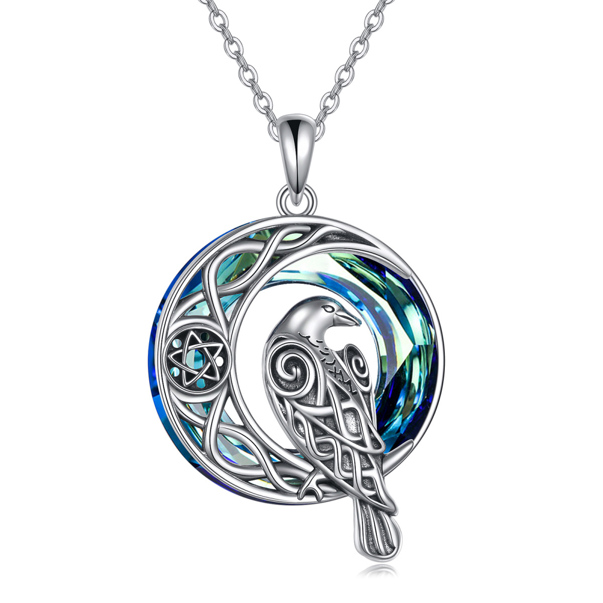 Collier pendentif noeud celtique corbeau en cristal d'argent sterling-1
