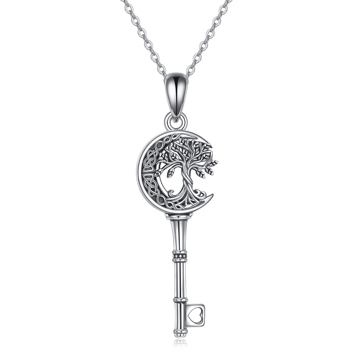 Collier en argent sterling avec pendentif arbre de vie, nœud celtique et clé-1