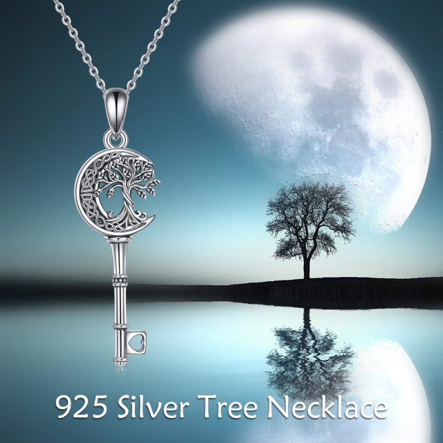 Colar de prata esterlina com pingente de árvore da vida e nó celta e chave-2