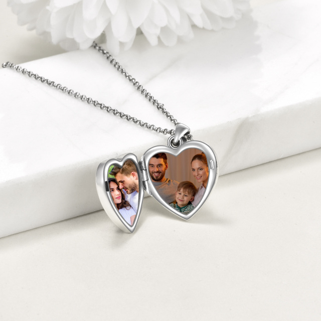 Sterling Silver Heart Shaped Pig Personalized Photo Locket Necklace-4