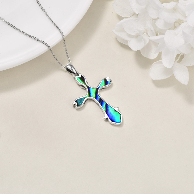 Sterling Silver Abalone Shellfish Cross & Infinity Symbol Pendant Necklace-5