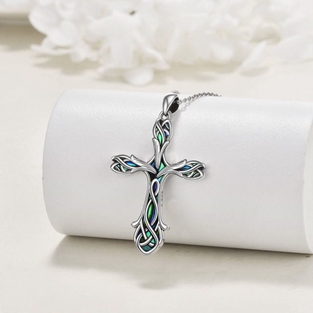 Sterling Silver Abalone Shellfish Cross & Infinity Symbol Pendant Necklace-4