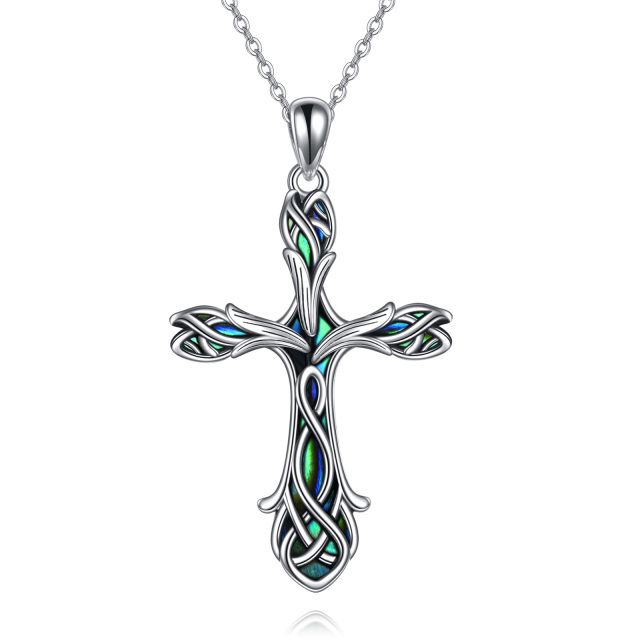 Sterling Silver Abalone Shellfish Cross & Infinity Symbol Pendant Necklace-1