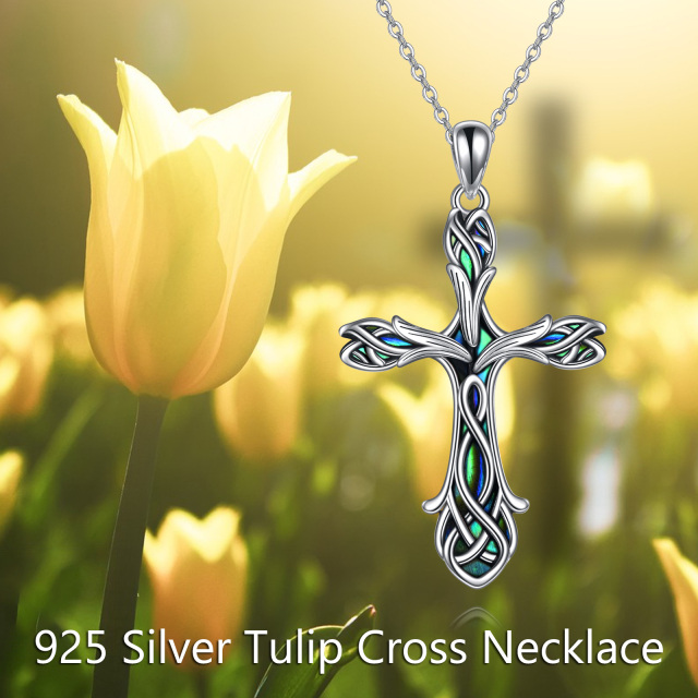 Sterling Silver Abalone Shellfish Cross & Infinity Symbol Pendant Necklace-3