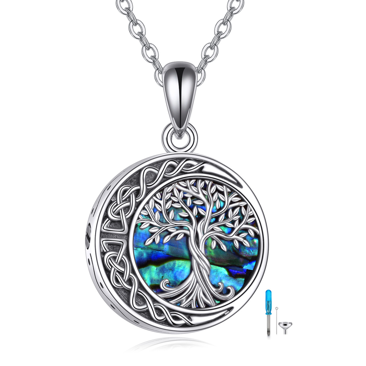 Sterling Silber Abalone Muscheln Baum des Lebens & keltischen Knoten Urne Halskette-1