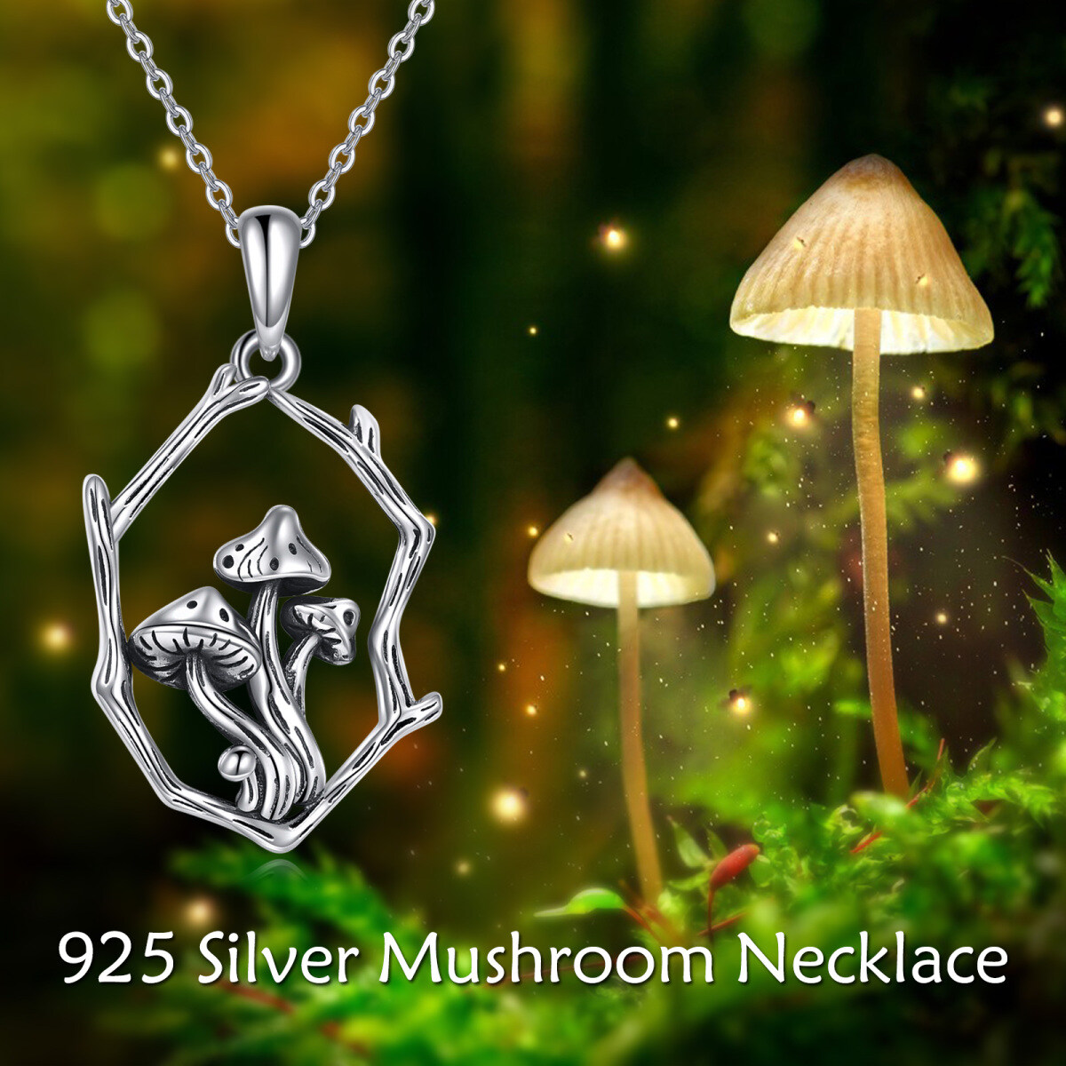 Sterling Silver Mushroom & Branch Pendant Necklace-6