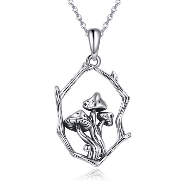 Collier en argent sterling avec pendentif champignon et branche-0