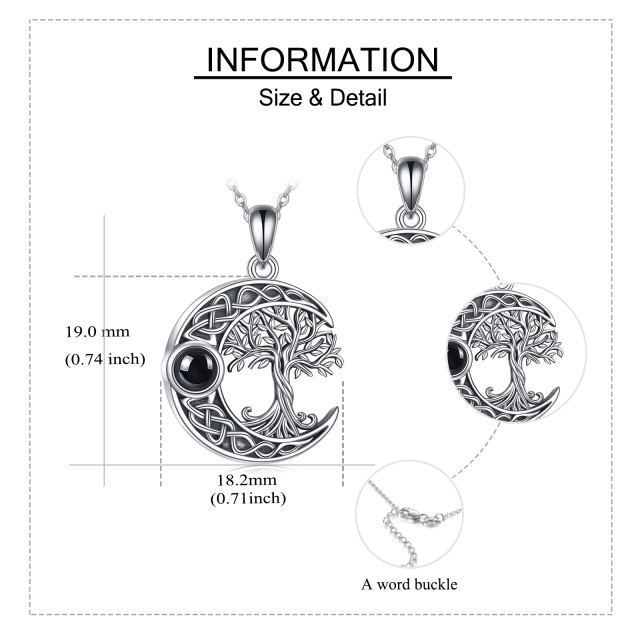 Sterling Silver Circular Shaped Projection Stone Tree Of Life & Celtic Knot & Moon Urn Necklace for Ashes with Engraved Word-3