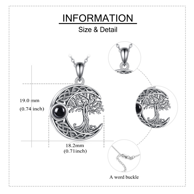 Sterling Silber kreisförmig Projektion Stein Baum des Lebens & keltischen Knoten & Mond Ur-3