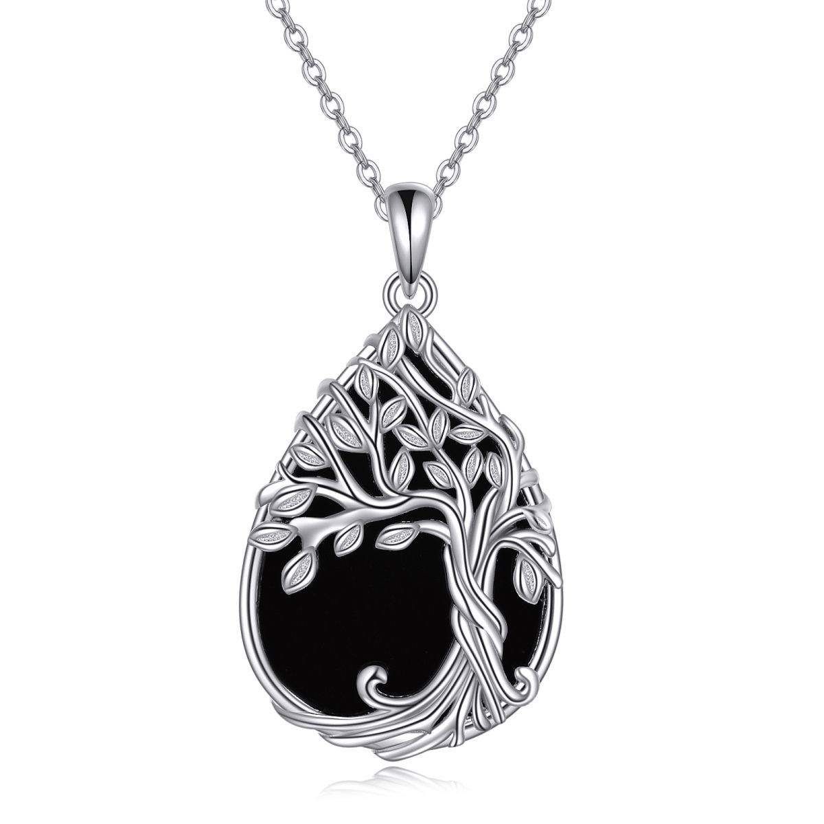 Sterling Silver Agate Tree Of Life Pendant Necklace-1