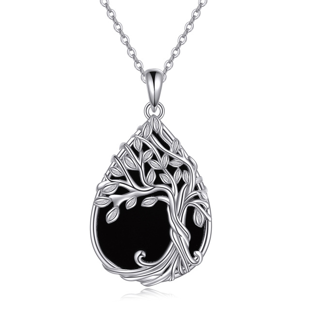 Sterling Silver Agate Tree Of Life Pendant Necklace-0