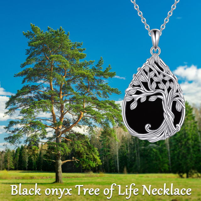 Sterling Silver Agate Tree Of Life Pendant Necklace-2