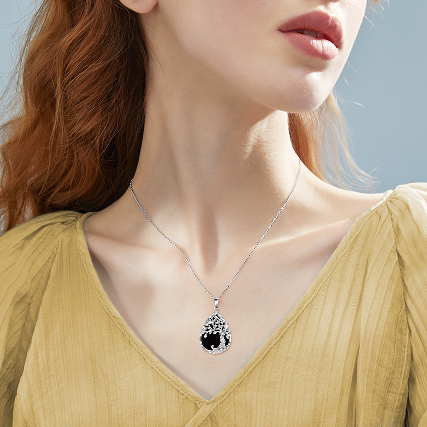 Collier en argent sterling avec pendentif en agate et arbre de vie-1