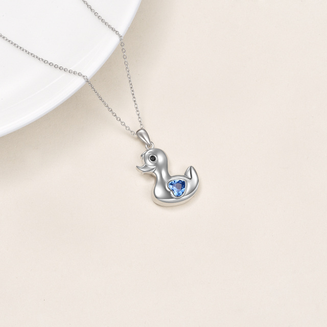 Sterling Silver Heart Shaped Crystal Duck & Heart Pendant Necklace-3