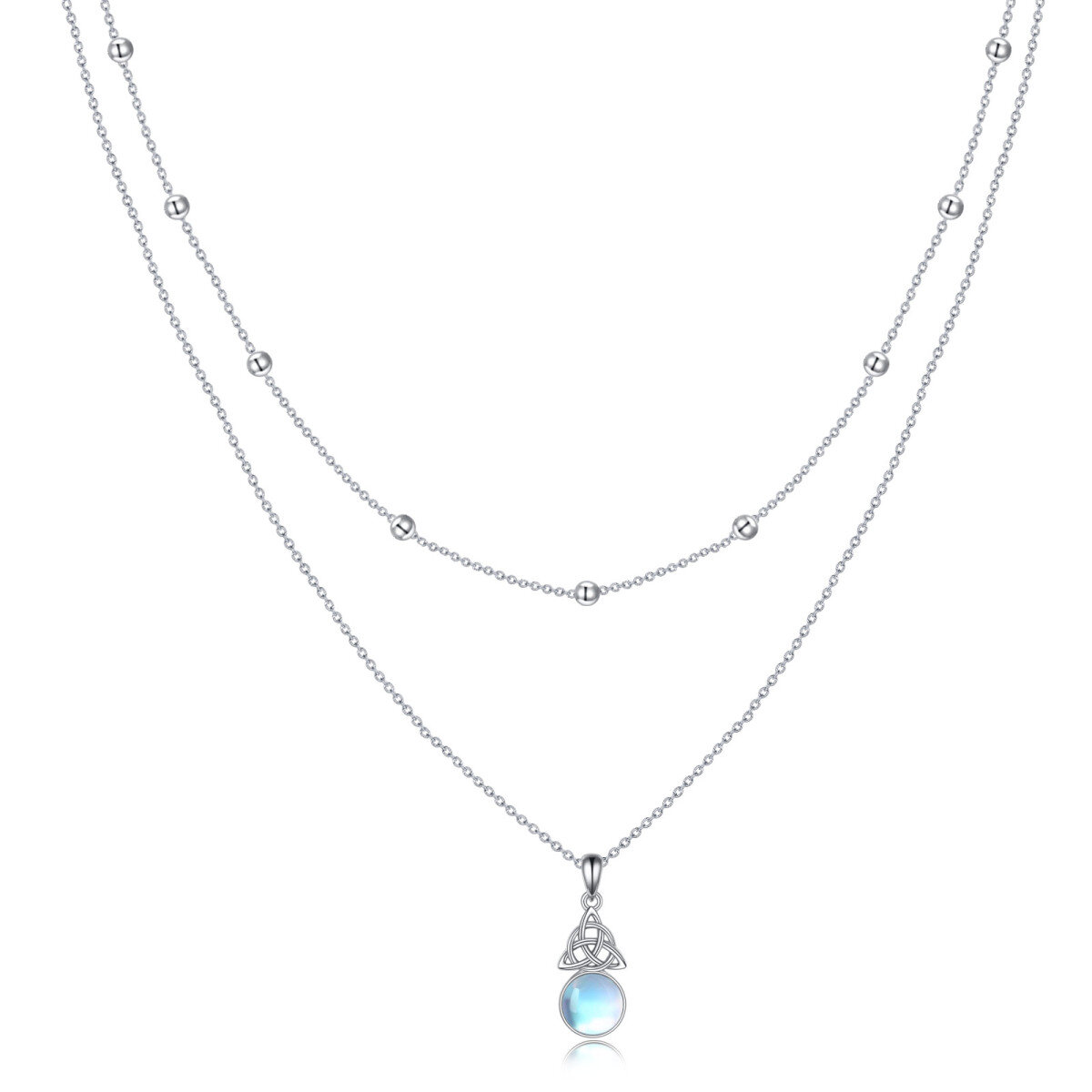 Collier en argent sterling avec nœud celtique en pierre de lune de forme circulaire-1