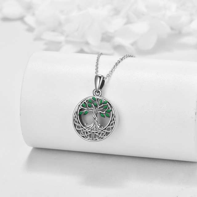 Sterling Silver Tree Of Life with Green leaves Celtic Knot Urn Necklace for Ashes-3