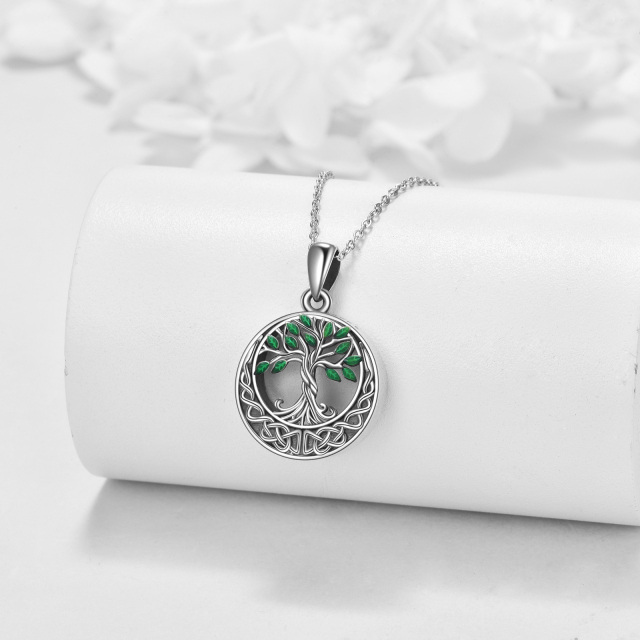 Plata de Ley Árbol de la Vida con Hojas Verdes Nudo Celta Urna Collar para Cenizas-3