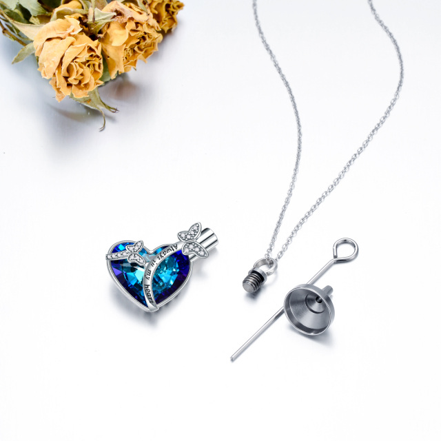 Sterling Silver Heart Crystal Butterfly & Heart Urn Necklace for Ashes with Engraved Word-4