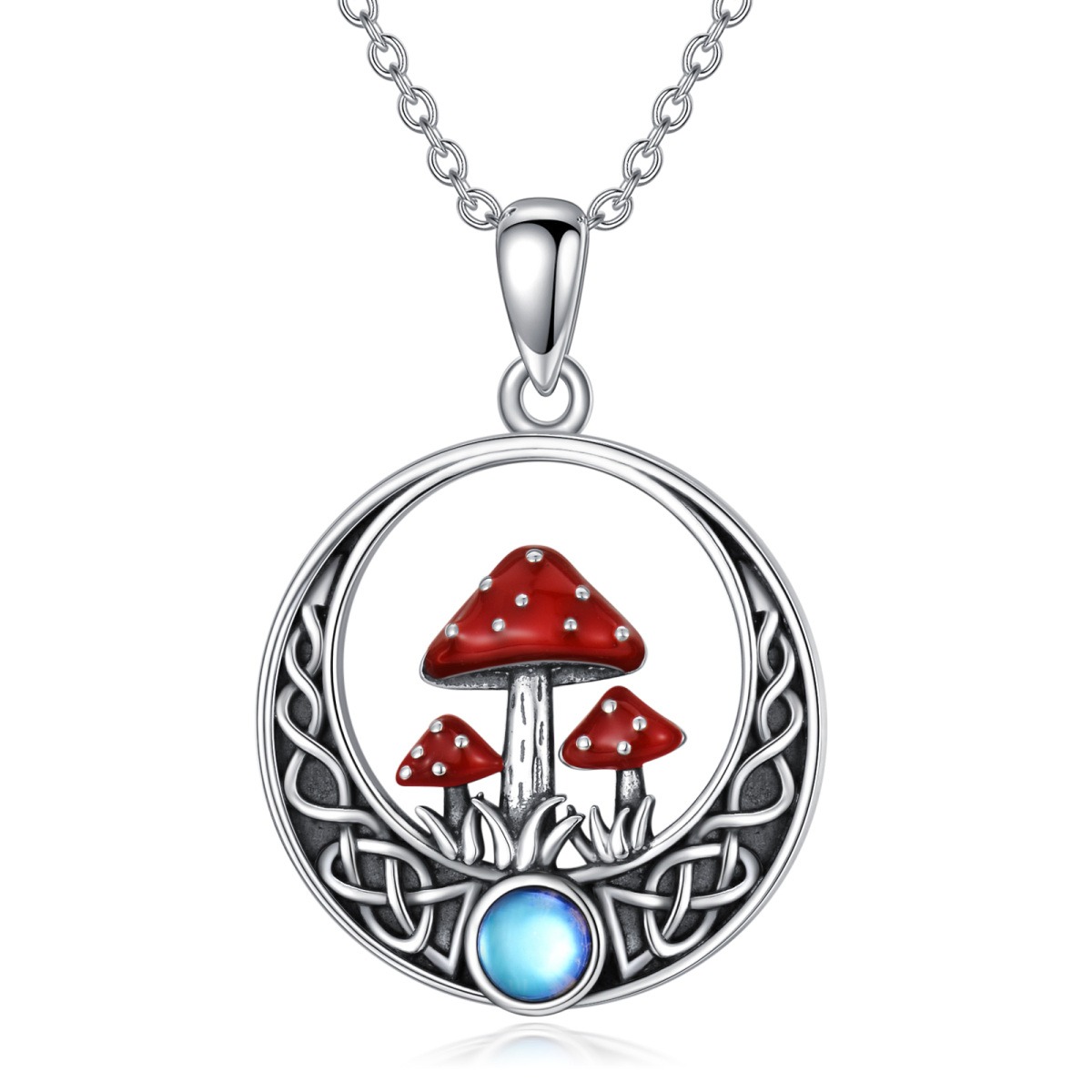 Collier en argent sterling avec champignon en pierre de lune et nœud celtique-1