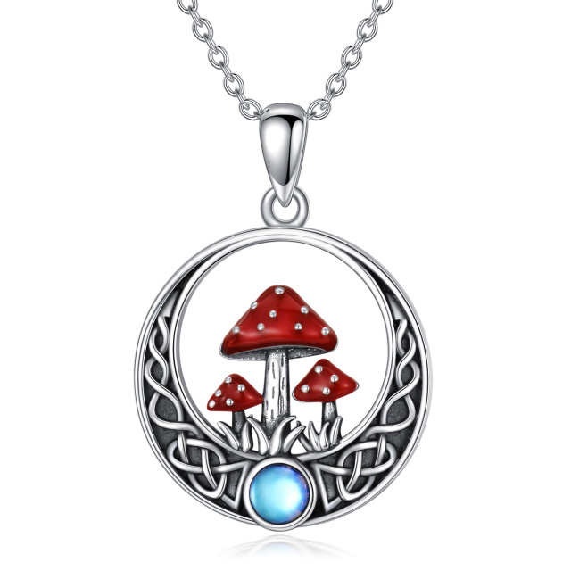 Collier en argent sterling avec champignon en pierre de lune et nœud celtique-0