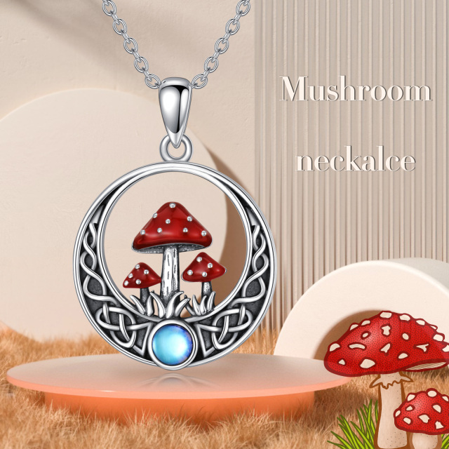 Sterling Silver Moonstone Mushroom & Celtic Knot Pendant Necklace-3