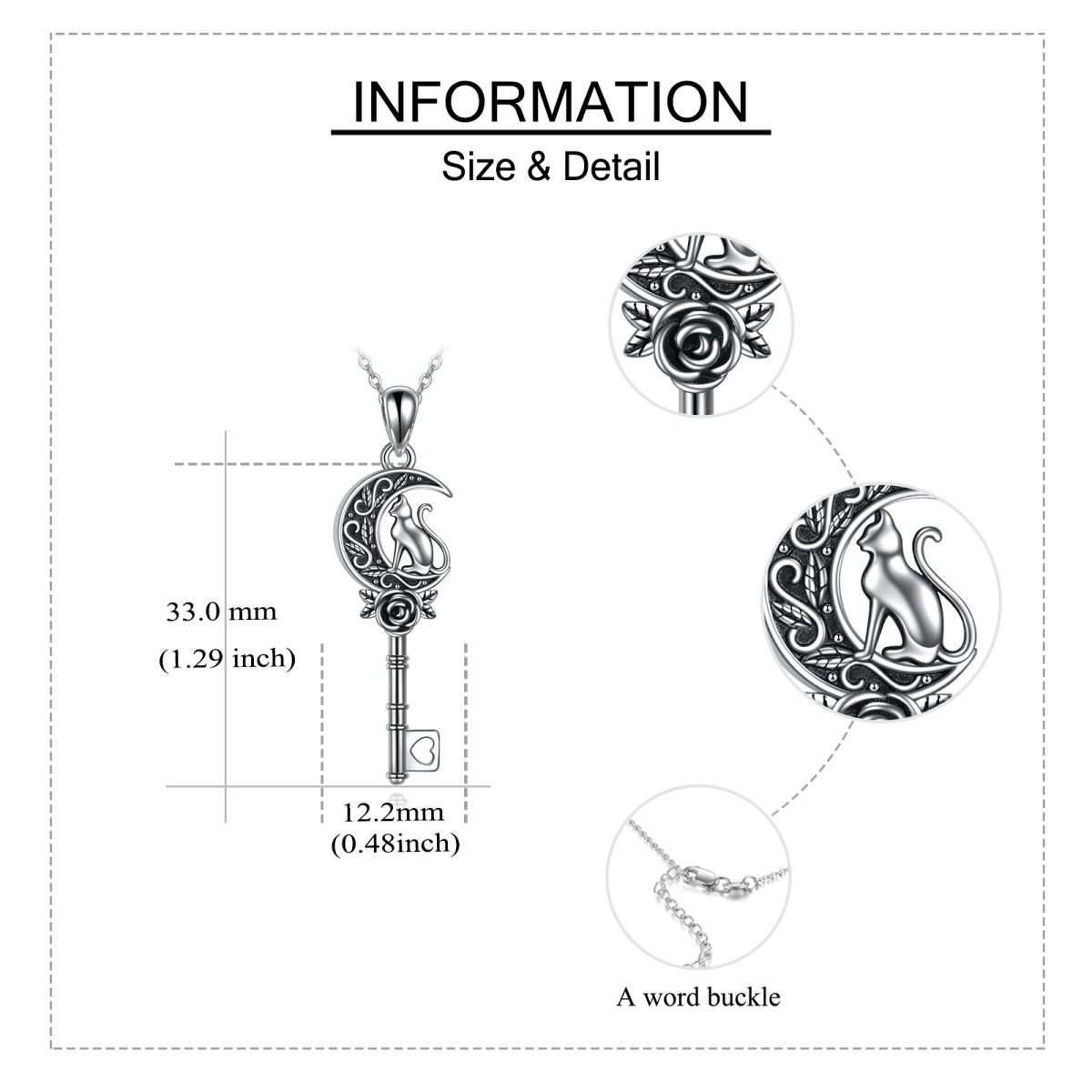 Sterling Silber Katze & Rose & Schlüssel Urne Halskette-6