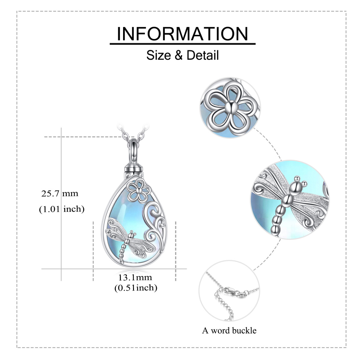 Sterling Silber Mondstein Libelle & keltischen Knoten Urne Halskette mit eingraviertem Wor-6