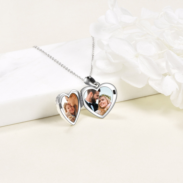Sterling Silver Paw & Heart Personalized Photo Locket Necklace-2