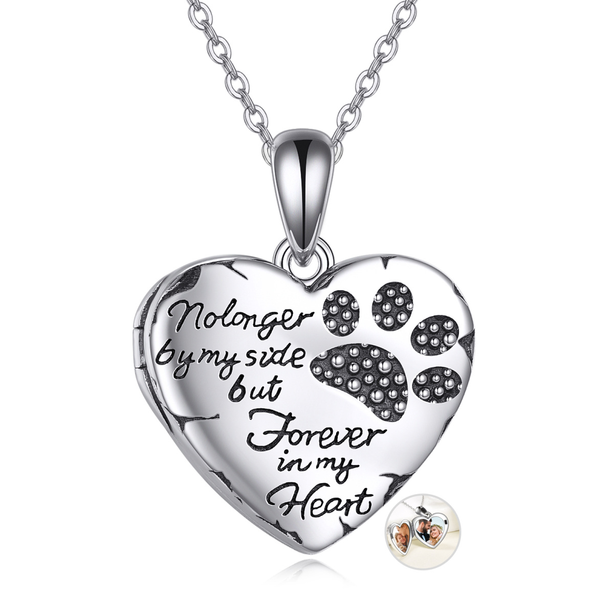 Sterling Silver Paw & Heart Personalized Photo Locket Necklace-1