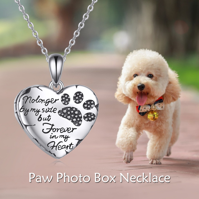 Sterling Silver Paw & Heart Personalized Photo Locket Necklace-4