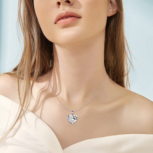 Sterling Silber Pfote & Herz personalisierte Foto Medaillon Halskette-1