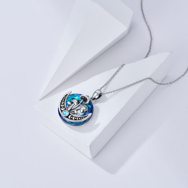 Sterling Silver Circular Shaped Mushroom & Moon Crystal Pendant Necklace-3