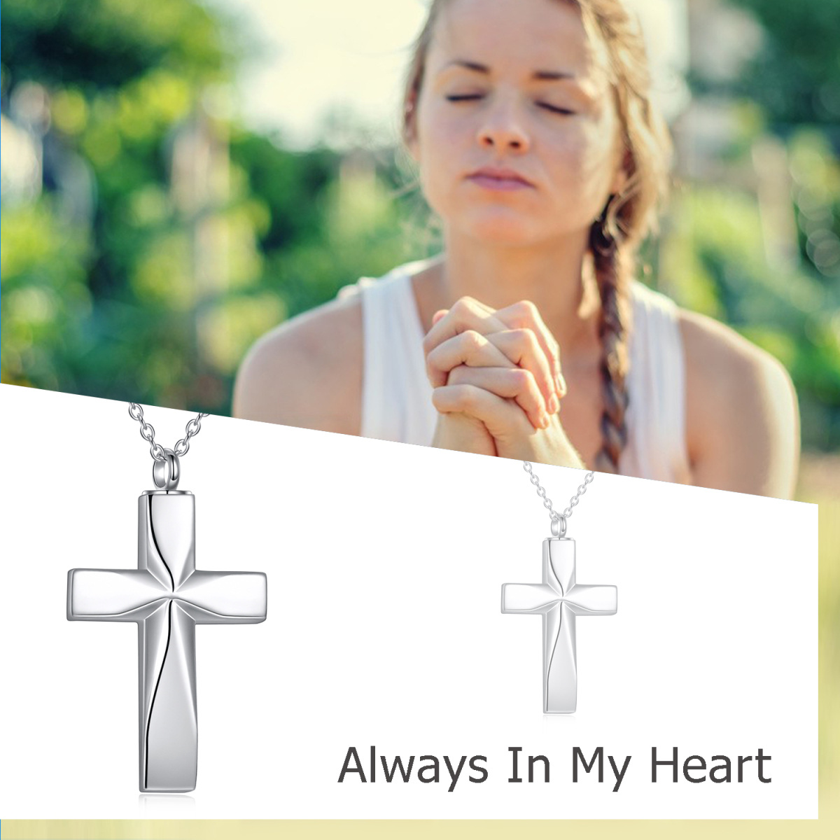 Sterling Silver Origami Cross Unisex Urn Necklace for Ashes-6