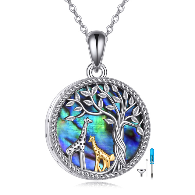 Sterling Silver Two-tone Abalone Shellfish Giraffe Tree Of Life Urn Necklace for Ashes-1
