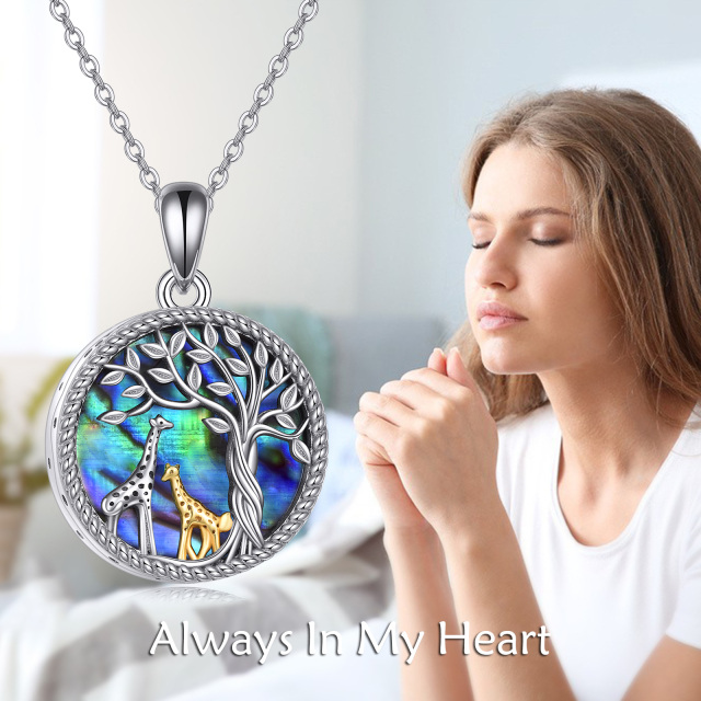 Sterling Silver Two-tone Abalone Shellfish Giraffe Tree Of Life Urn Necklace for Ashes-6