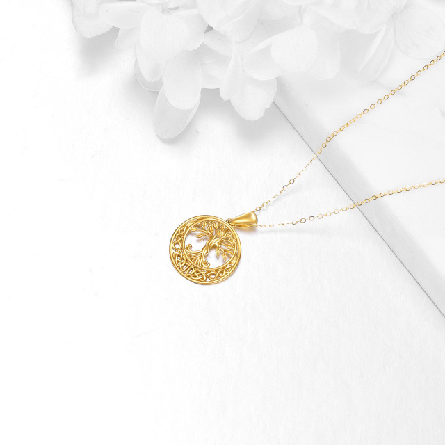 Colar com pingente de nó celta árvore da vida banhado a ouro amarelo 14K-3