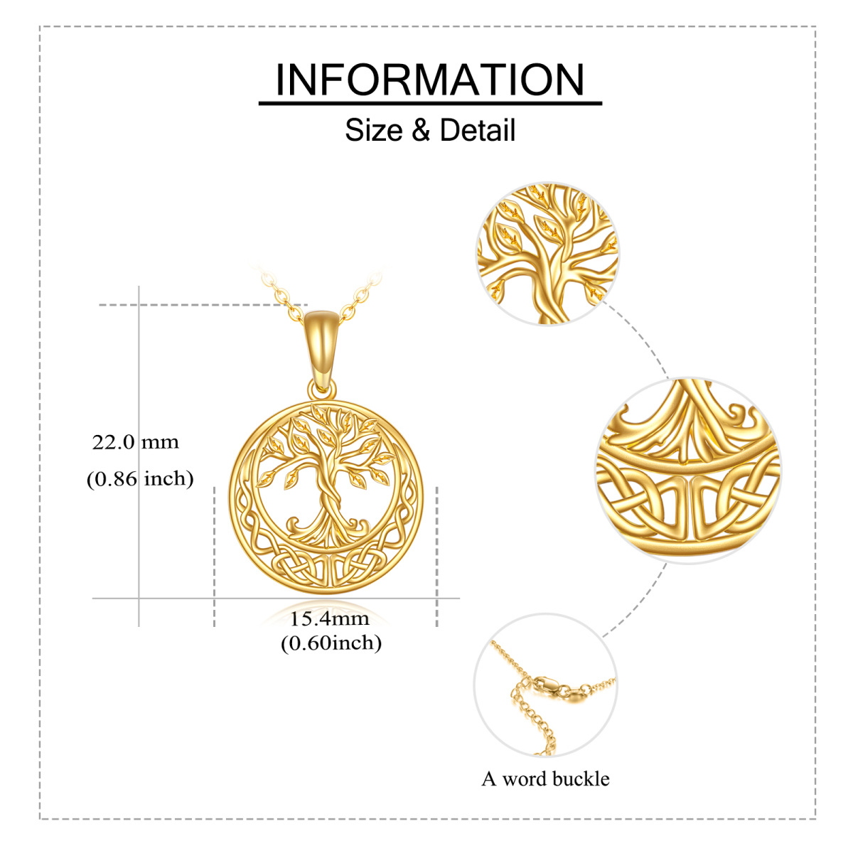 Halskette mit keltischem Knotenanhänger „Baum des Lebens“ aus Gelbgold 14 Karat-6