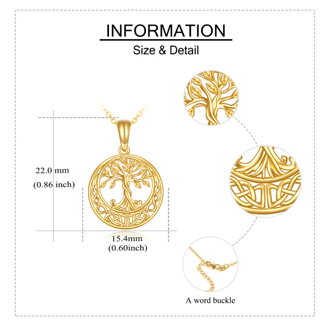 Halskette mit keltischem Knotenanhänger „Baum des Lebens“ aus Gelbgold 14 Karat-5